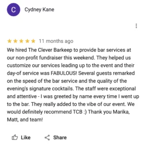 the clever barkeep private bartender testimonial