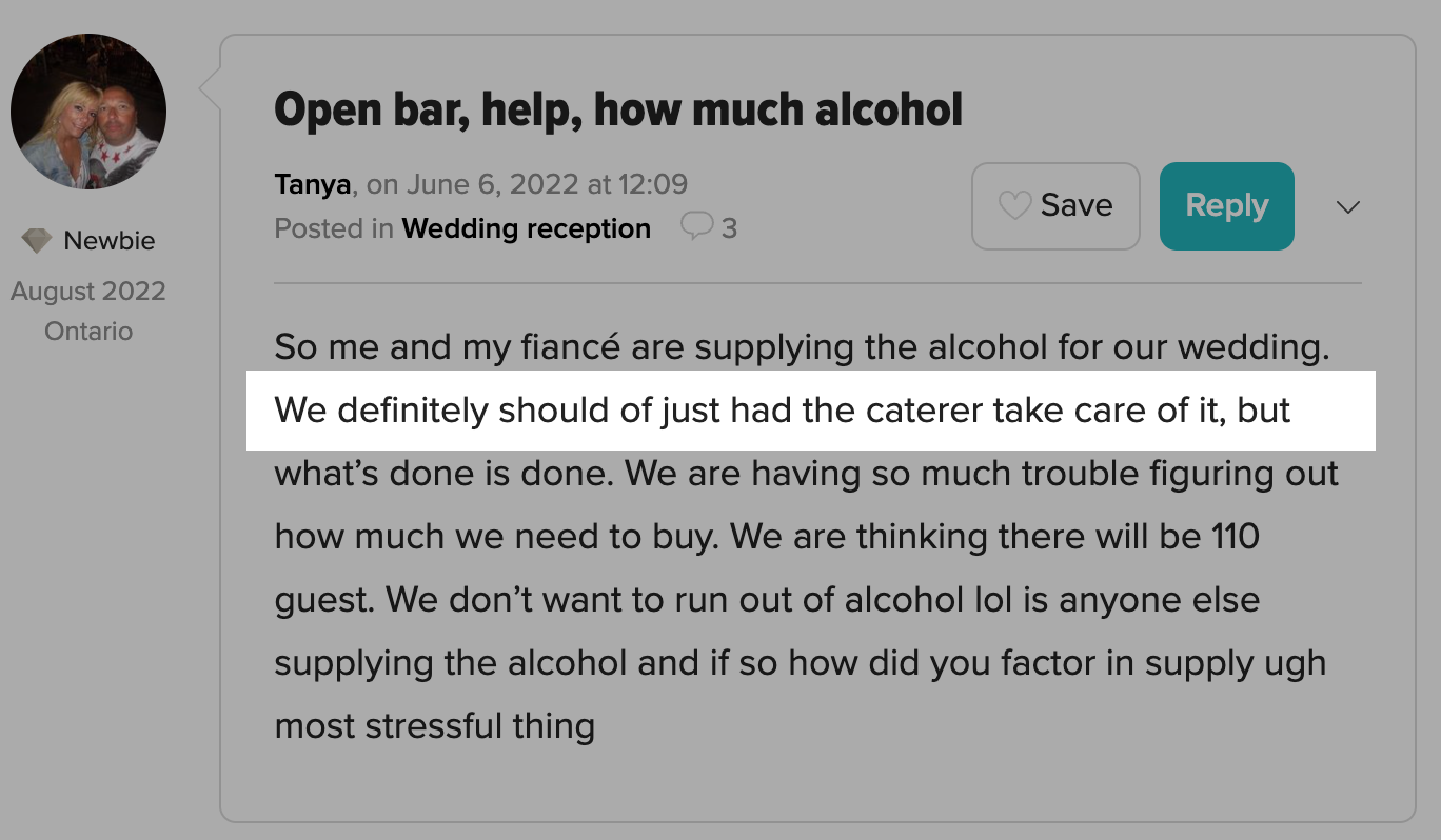 Review on getting a caterer to take car of alcohol for wedding